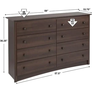 8 Drawer Double Dresser for Bedroom, 15.75" D X 59" W X 36.25" H, Espresso,Dressers - Image 2