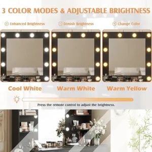 Vanity Desk with Mirror Power Outlet and 10 Lights Makeup Table with 7 Drawers 3 Color Modes Available for Bedroom Black - Image 6