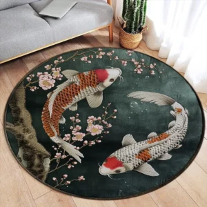 Chinese Lotus Flower Koi Cherry Blossom Living Room Decor Round Carpet Bedroom Carpet Home Floor Mat Washable Leisure Carpet - Image 6