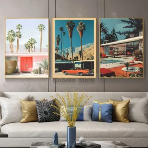 Retro Palm Springs Pool Villa Poster California Travel Desert Landscape Prints Canvas Painting Wall Art Pictures Home Room Decor - Image 2