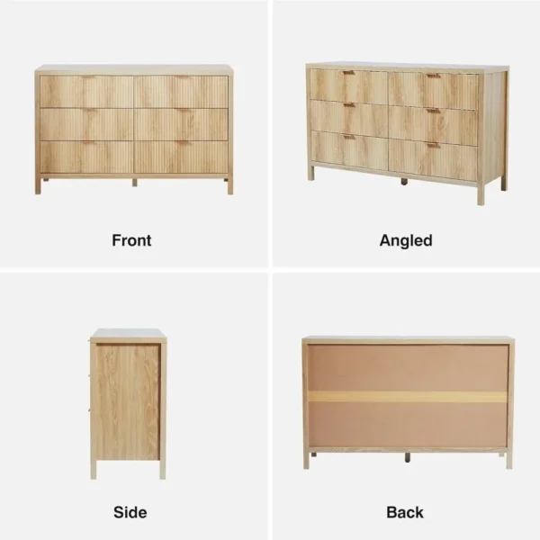 6 Drawer Double Dresser for Bedroom, Modern Closet Dressers Chest of Drawers with Fluted Panel,Wide Wood Storage Dresser Organiz - Image 5