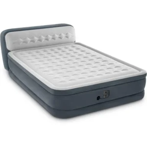 Deluxe Ultra Plush Air Mattress with Headboard: Fiber-Tech – – Built-in Electric Pump – 600lb Weight Capacity