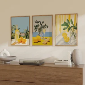 Italian Summer Amalfi With Lemons Drink Landscape Triptych Poster Canvas Painting Wall Art Pictures Kitchen Home Hotel Decor - Image 5