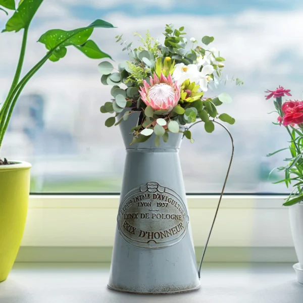 Vintage Style Metal Flower Vase Galvanized Finish Rustic Flower Jug Vase for Indoor and Outdoor Decor - Image 4