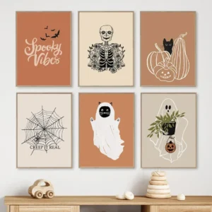 Classic Wall Art Plant Ghost Teeth Skull Autumn Mural Halloween HD Canvas Print Poster Home Living Room Bedroom Decoration - Image 3