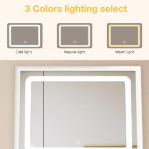 White Makeup Vanity Desk with Flip Top 3 Lighting Color Adjustable Mirror Lighting, Makeup Dressing Table with Internal Storage - Image 3