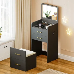 3 in 1 Vanity Desk ,Small Make Up Vanity Set with Visible Glass Desktop,Compact Makeup Vanity ,Cushioned Tool,Dressing Table - Image 3