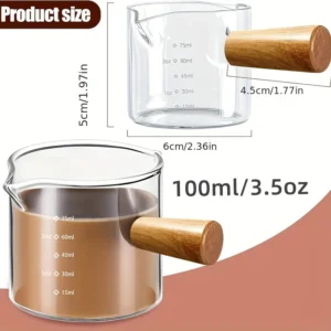 3.5 Oz Clear Glass Espresso Cup With Wooden Handle - Double Spout Measuring & Shot Glass, Perfect For Parties - Image 6