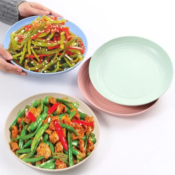 Wheat Straw Solid Color Round Plates Salad Dessert Dinner Reusable Microwave Safe Anti Fall And Shatter Plates Fruit Plate - Image 2
