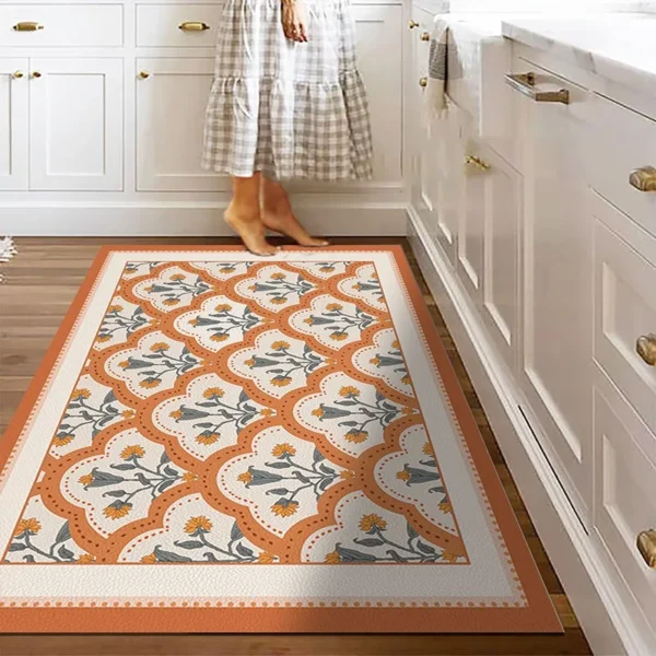 American-style Floral Decorate Kitchen Floor Mats Scrubable PVC Waterproof Carpet Oil-proof Scratch-resistant Rug Ковер Tapis 러그 - Image 3
