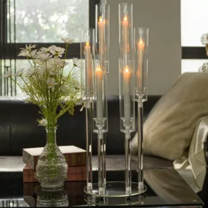 1PC 6 Arms Clear Acrylic Candle Holder, Wedding Decoration Candlestick Table Decoration Centerpiece Candelabra,Western