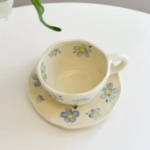 Ceramic Plate Flower Pattern Coffee Mug Set Painted Cute Girl Hand-painted Underglaze Color Gift Saucers for Festivel Present - Image 4