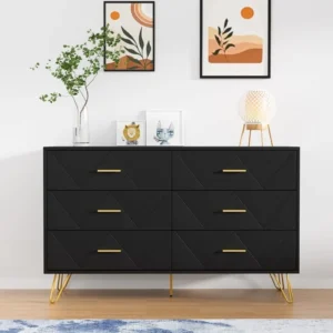 Modern Dresser for Bedroom, 6 Drawer Double with Wide Drawers and Metal Handles, Wood Dressers & Chest of Hallway, Entryway. - Image 5