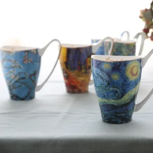 New Style Van Gogh Cup Blue Starry Sunflower Flower Coffee Mug Art Paintings Ceramic Bone China Cup Mugs Coffee Cups Tumbler Cup - Image 4