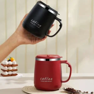 New Office and Business Water Cups, Stainless Steel Mugs with Tea Filters, Double-layer Anti Scalding Plastic Handle Coffee Cups - Image 3