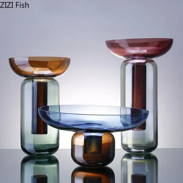 Gradient Colored Detachable Glass Vase Hydroponic Flower Pots Desk Decoration Artificial Flower Decorative Floral Arrangement