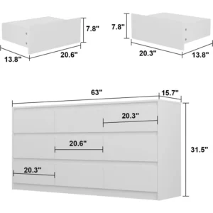 9 White Drawer Dressers, Modern Large Dresser,Wooden Long Dresser with 9 Handle Free Drawers, Storage Chest of Drawers - Image 2