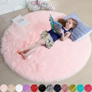 Fluffy Round Rugs For Girls Bedroom Soft Shaggy White Carpet In The Living Room Bedside Rugs Pink Home Decor Hairy Baby Play Mat