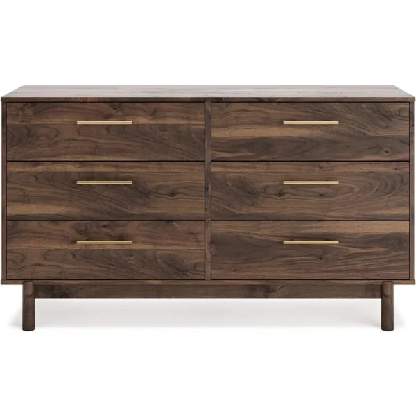 Dressing table, Calverson Contemporary 6 drawer dress, gold brushed, dark brown - Image 5