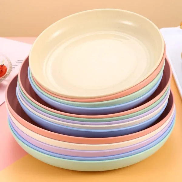 Wheat Straw Solid Color Round Plates Salad Dessert Dinner Reusable Microwave Safe Anti Fall And Shatter Plates Fruit Plate - Image 5
