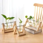 Vintage Creative Hydroponic Plant room decor Transparent Vase Wooden Frame vase for decoratio Glass Tabletop Plant Bonsai Decor