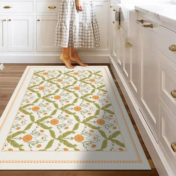 American-style Floral Decorate Kitchen Floor Mats Scrubable PVC Waterproof Carpet Oil-proof Scratch-resistant Rug Ковер Tapis 러그 - Image 2