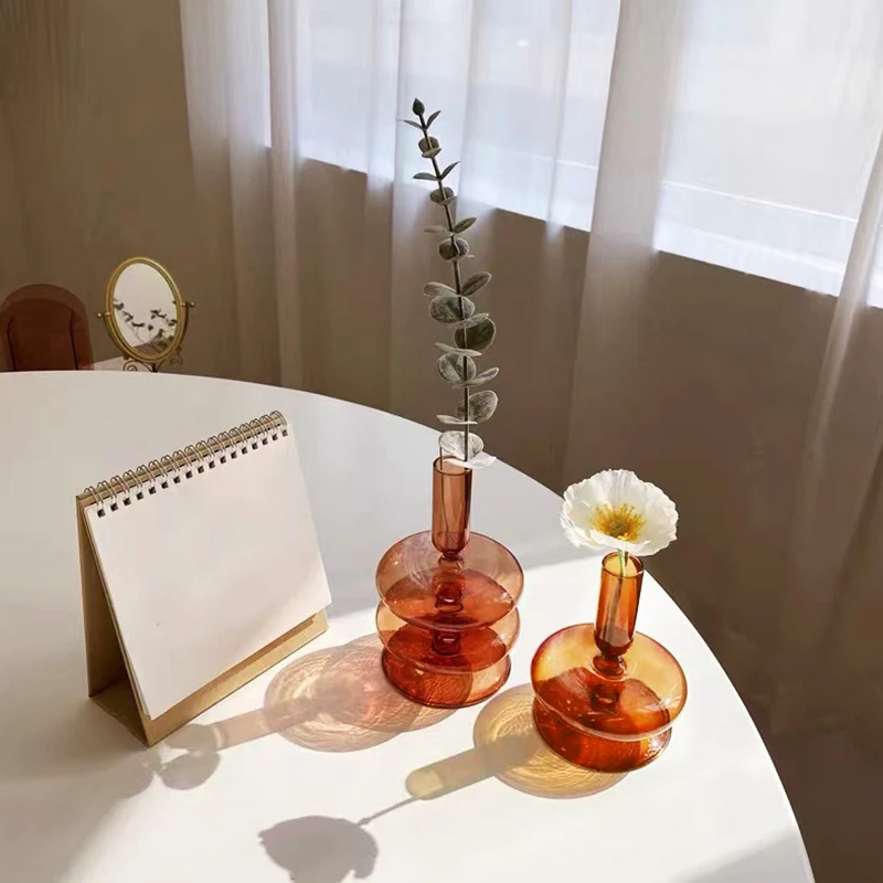 Vintage Glass Candlestick Flower Vase Crafts Glass Floriddle Taper Candle Holder Nordic Home Decorate Romantic Minimalist Holder - Image 3