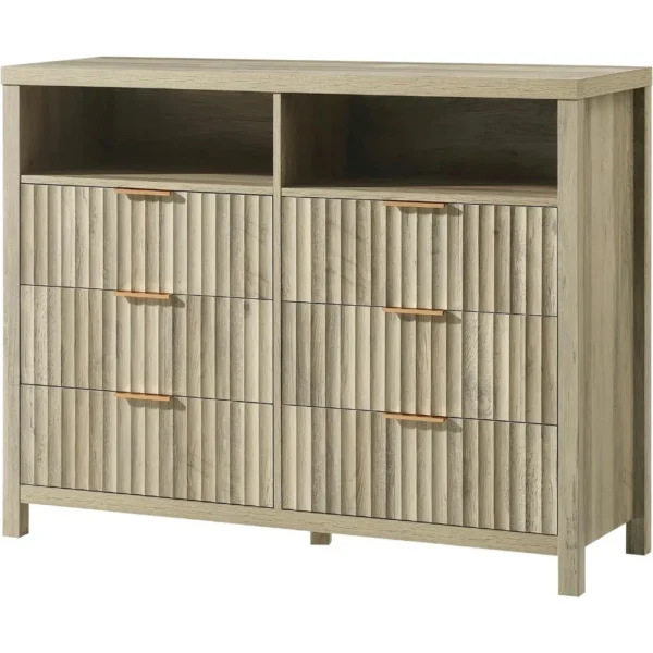 6 drawer bedroom dresser, large modern wooden chest of drawers with 2 shelves, drawer TV stand, wooden drawer organizer - Image 6