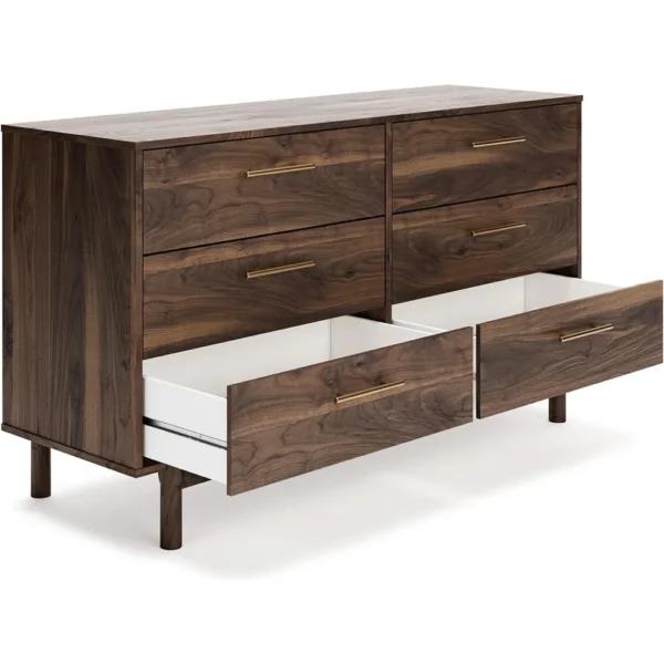 Dressing table, Calverson Contemporary 6 drawer dress, gold brushed, dark brown - Image 4