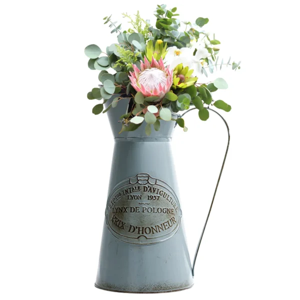 Vintage Style Metal Flower Vase Galvanized Finish Rustic Flower Jug Vase for Indoor and Outdoor Decor - Image 6