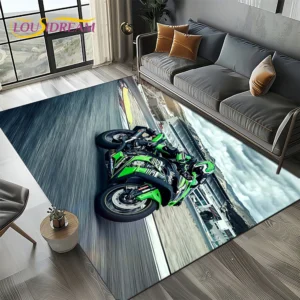 3D Racing Car Kawasaki Motorcycle Carpet Rug for Living Room Bedroom Home Sofa Decoration,Kids Area Rug Non-slip Floor Mat Gift - Image 6
