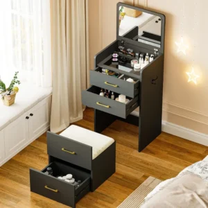 3 in 1 Vanity Desk ,Small Make Up Vanity Set with Visible Glass Desktop,Compact Makeup Vanity ,Cushioned Tool,Dressing Table - Image 4