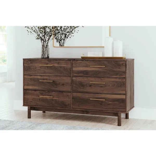 Dressing table, Calverson Contemporary 6 drawer dress, gold brushed, dark brown - Image 2