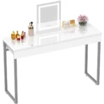 GreenForest Vanity Desk with 2 Drawers Glossy White 39 Inch Modern Home Office Computer Desk Makeup Dressing Console Table