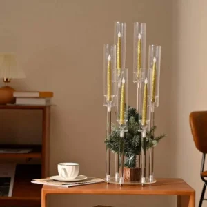 1PC 6 Arms Clear Acrylic Candle Holder, Wedding Decoration Candlestick Table Decoration Centerpiece Candelabra,Western - Image 3