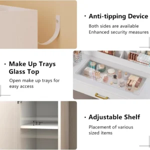 White Makeup Vanity Desk with Mirror and Lights, Large Vanity Table with Charging Station &LED Lights, Makeup Vanity with Lights - Image 6