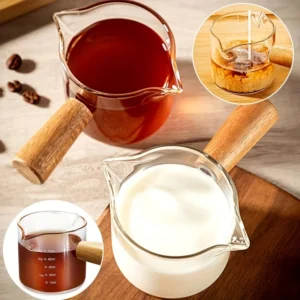 3.5 Oz Clear Glass Espresso Cup With Wooden Handle - Double Spout Measuring & Shot Glass, Perfect For Parties - Image 2