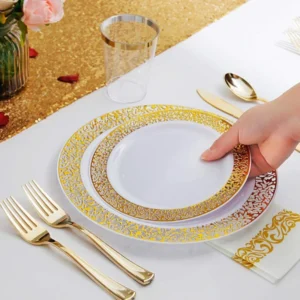 150pcs/set High-end Plastic Tableware Set, Wedding Plastic Plates, Party Transparent Tableware, Reusable Tableware - Image 2