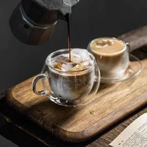 150/300ml Double Wall Glass Coffee Cup with Saucers and Spoon Heat Resistant Espresso Cups With Handle Mug Drinkware Milk Teacup - Image 3