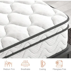 Queen Mattress, 10 Inch Hybrid Mattress with Memory Foam & Pocket Spring, Ergonomic Design for Pressure Relief, Medium - Image 5