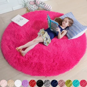 Fluffy Round Rugs For Girls Bedroom Soft Shaggy White Carpet In The Living Room Bedside Rugs Pink Home Decor Hairy Baby Play Mat - Image 2