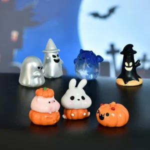Halloween Decoration Figurine Miniature Cartoon Cute Pumpkin Ghost Bat Micro Landscape Ornaments for Home Resin Craft Desk Decor - Image 2
