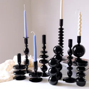Fashion Black Glass Vases Candle Holders for Wedding Home Decoration Creative Modern Candlestick Holder Room Decor Accecs