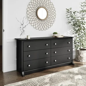 Bedroom Furniture: Black Double Dresser for Bedroom, 6-Drawer Wide Chest of Drawers, Traditional Bedroom Dresser