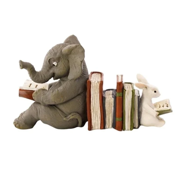 Elephant and Rabbit Reading Learning Statue Bookend Resin Animal Statue Decoration Home Decor - Image 6