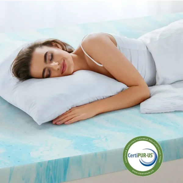 Mattress Topper, 2 Inch Gel Infused Memory Foam Mattress Topper, Queen Blue - Image 5
