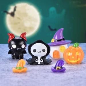 Halloween Decoration Figurine Miniature Cartoon Cute Pumpkin Ghost Bat Micro Landscape Ornaments for Home Resin Craft Desk Decor