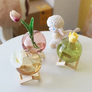 Colorful Ball Hydroponic Glass Vase With Wooden Stand Small Ball Transparent Fish Tank Mount Glass Vases Landscape Elegant Decor - Image 2