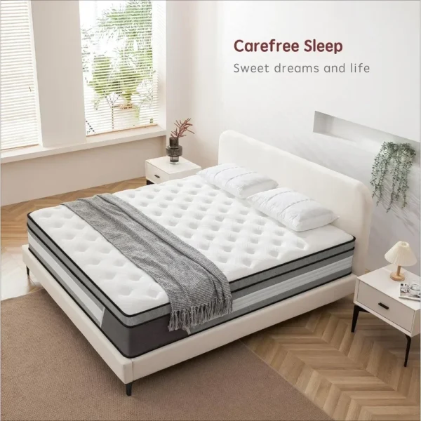 King Mattress, 14 Inch Innerspring Hybrid Mattress in a Box with Memory Foam, Individually Wrapped Encased Spring Mattress
