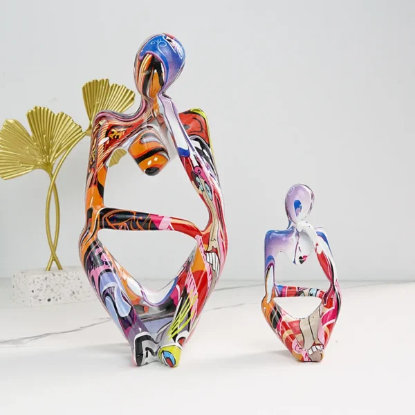 Resin Thinker Statue Colorful Art Abstract Sculpture, Modern Home Decor Accents Large Graffiti Collectible Figurines - Image 5